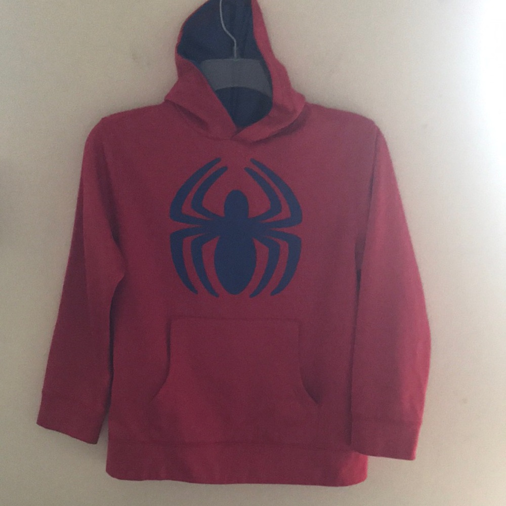 Red Hoodie with Blue Spider Design